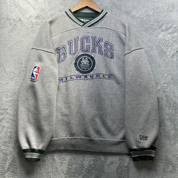 Vintage Milwaukee Bucks Sweatshirt Sz XL Gray Green NBA Basketball Crewneck 90s - Picture 4 of 14